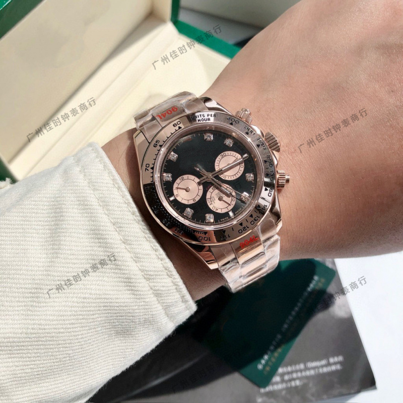 Black dial rose gold set with diamonds